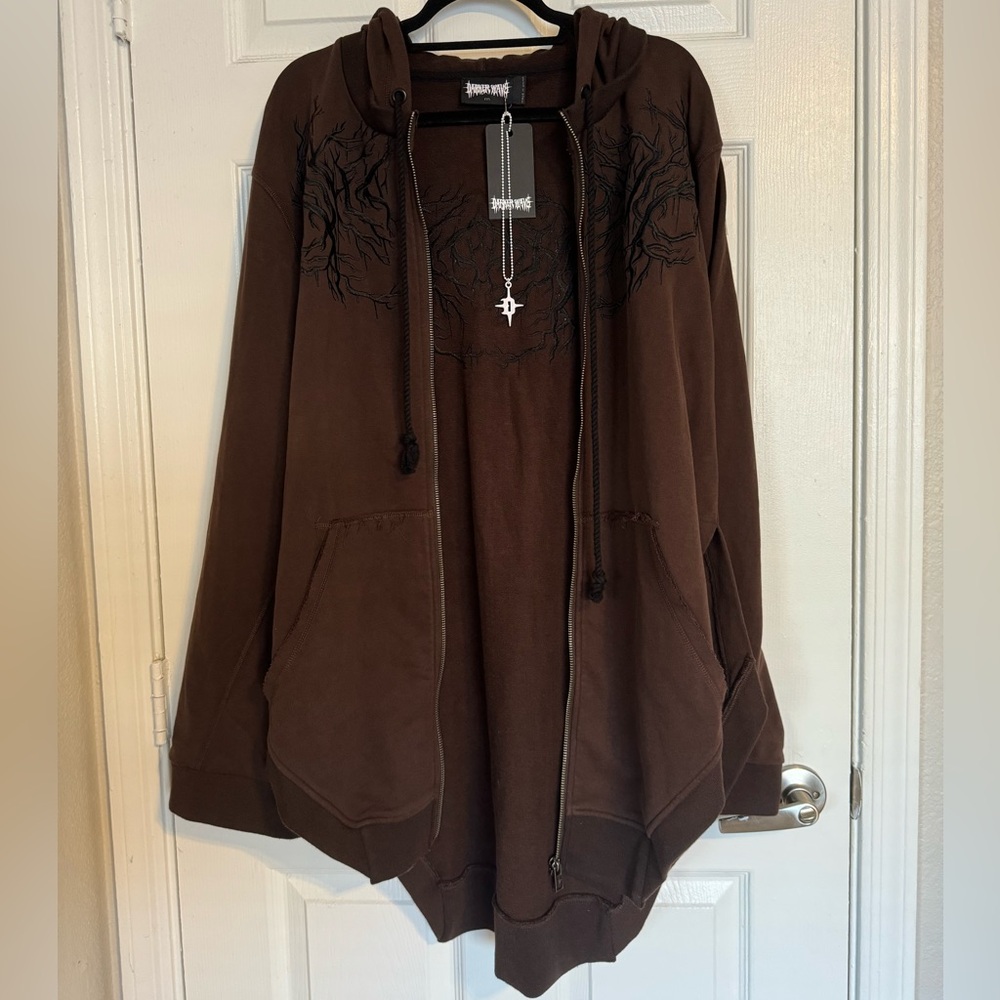 DARKER WAVS Brown Zip Up Hoodie with tags